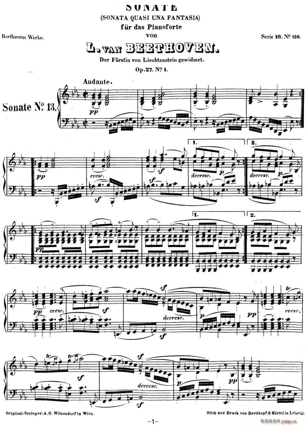 ؐQ13 Q E{(dio) Op 27 No 1 E flat major(V)1