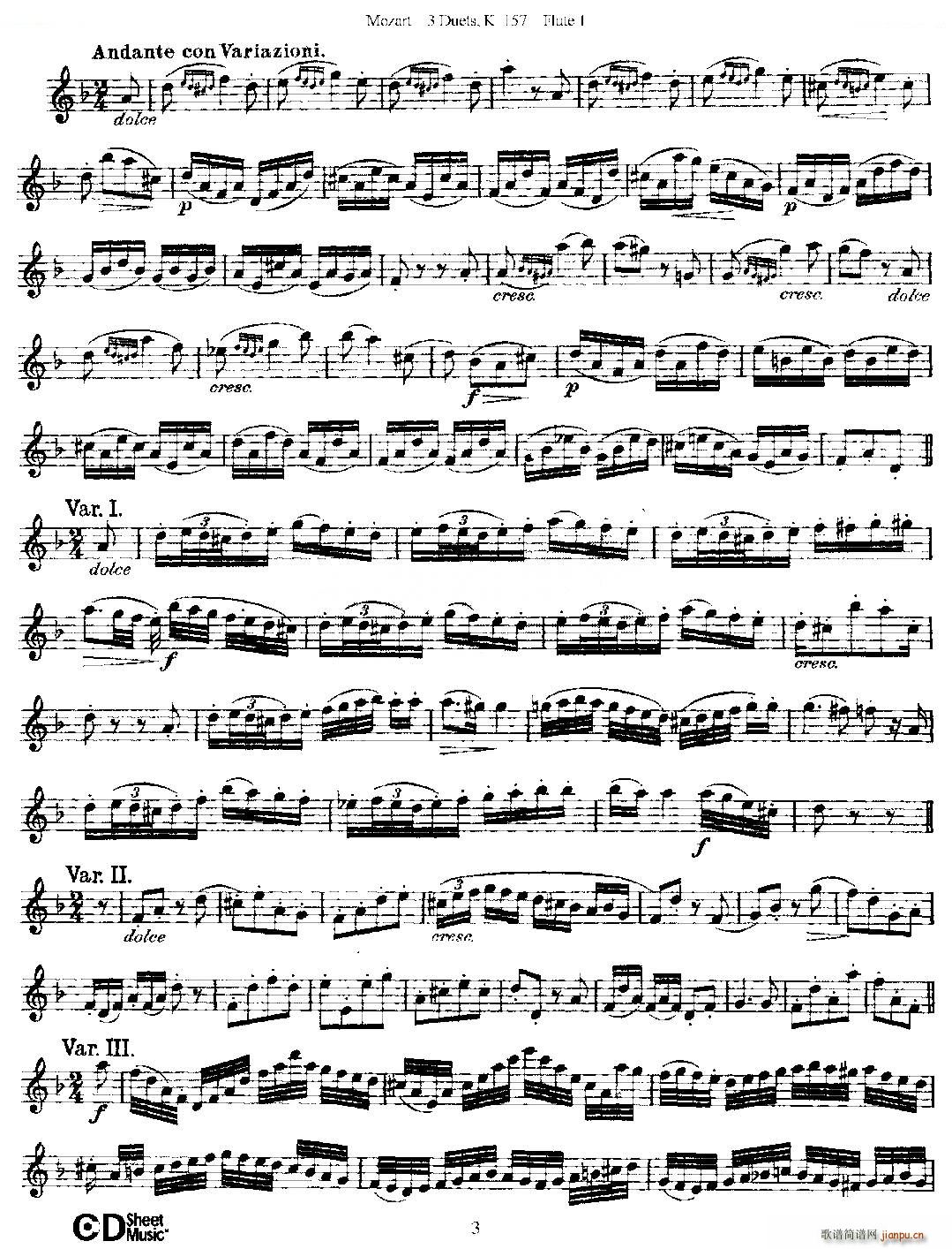 3 Duets K 157 ֮һL(zhng)  K157̖(ho) ~(ѺV)3