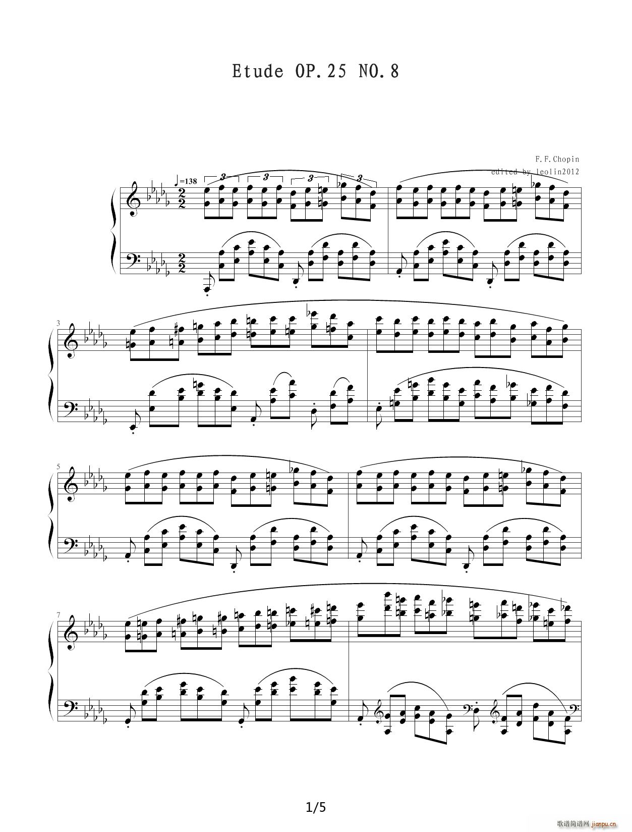 Chopin Ф (x) Op 25 No 8 Ϫ D{(dio)(V)1